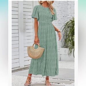 ZESICA Women's Summer Casual Floral Print Short Flutter Sleeve Crew Neck Dress